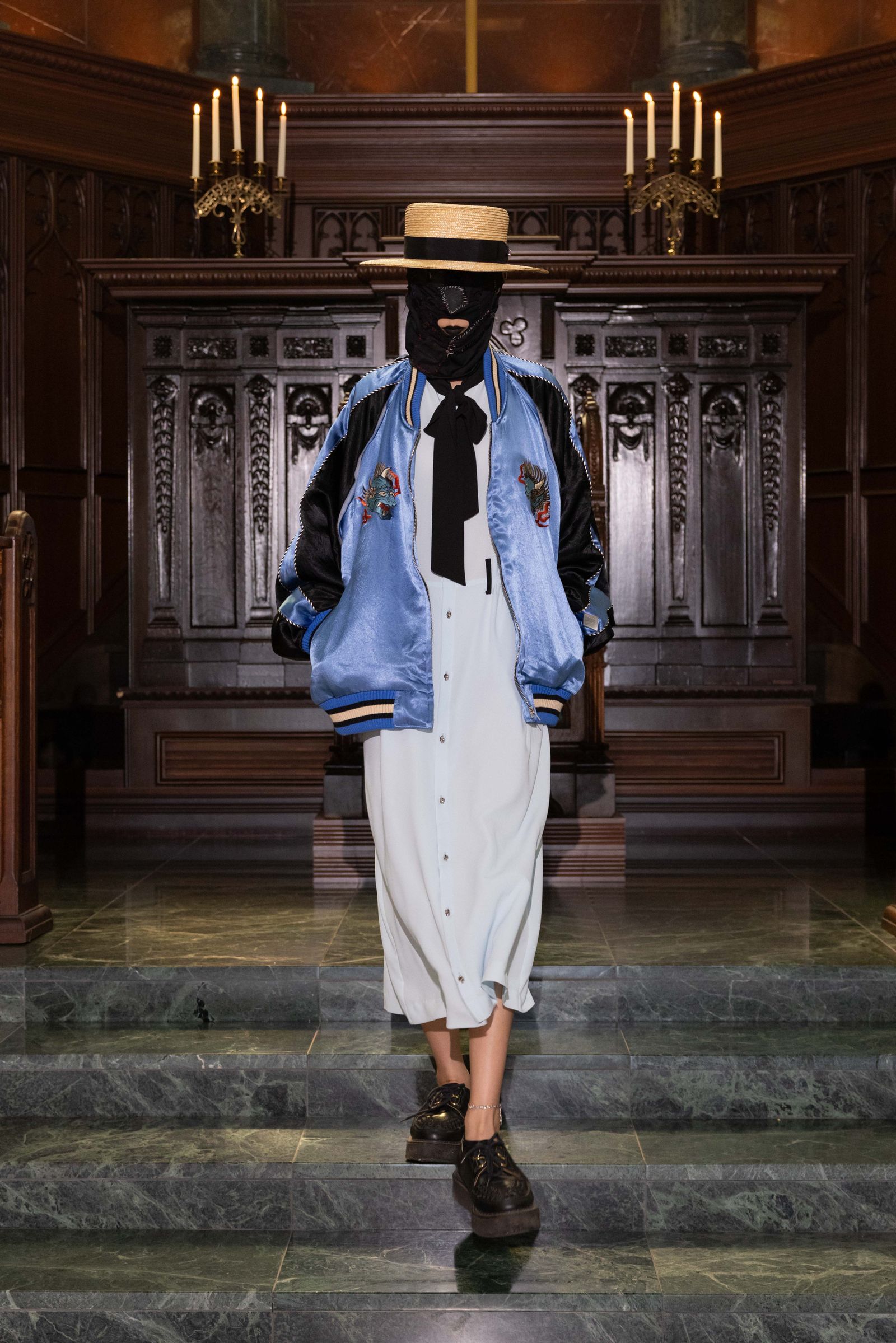 el conductorH - DEMON 刺繍 スーベニア ジャケット スカジャン ブルー