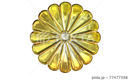 金色の日本の国章菊花紋章（十六八重表菊）のイラスト素材 [77477398