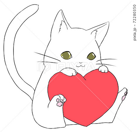 ハートを持った白猫（金の瞳）のイラスト素材 [72280350] - PIXTA