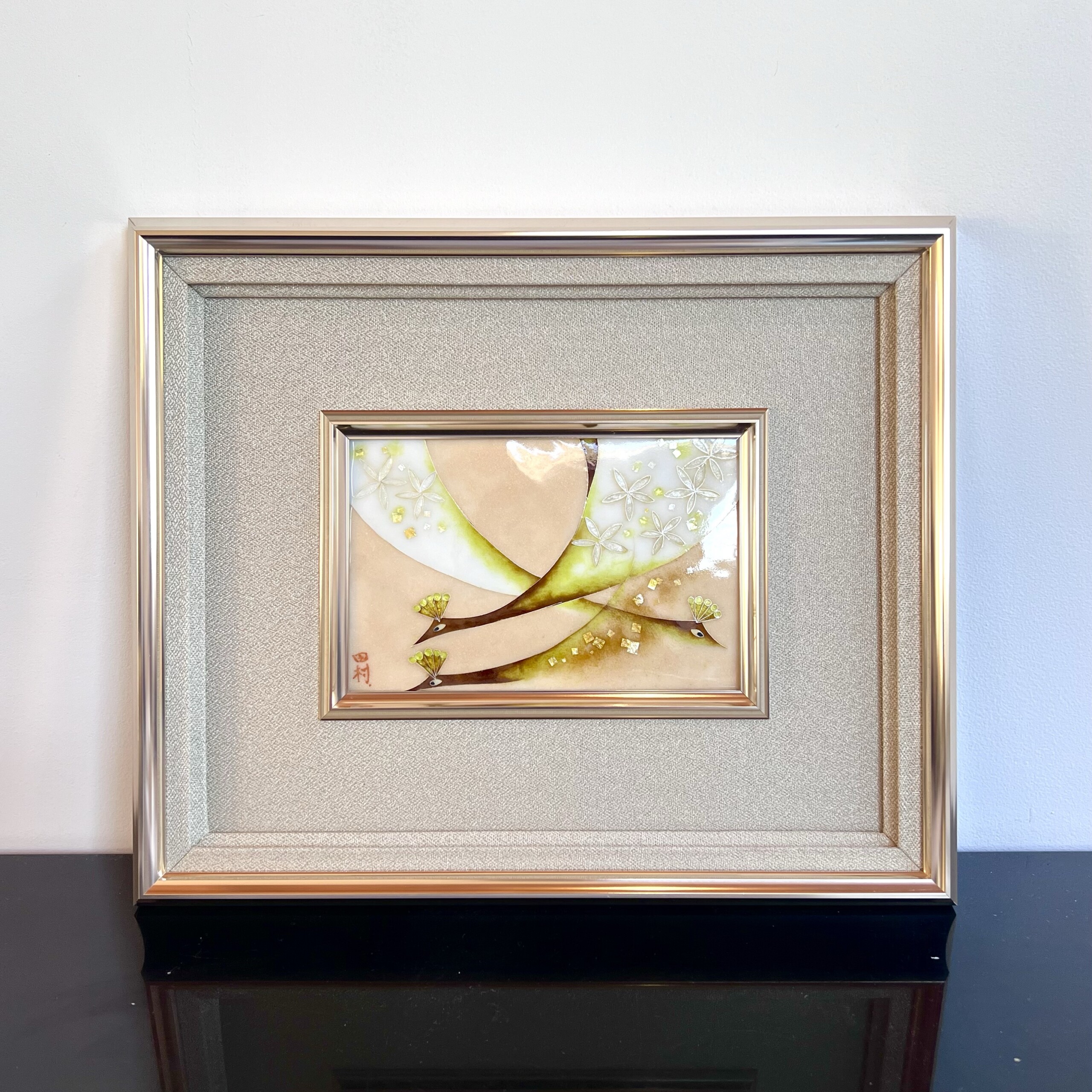 七宝額絵《金孔雀》4*6 – 田村七宝工芸 七宝焼窯元【公式サイト】