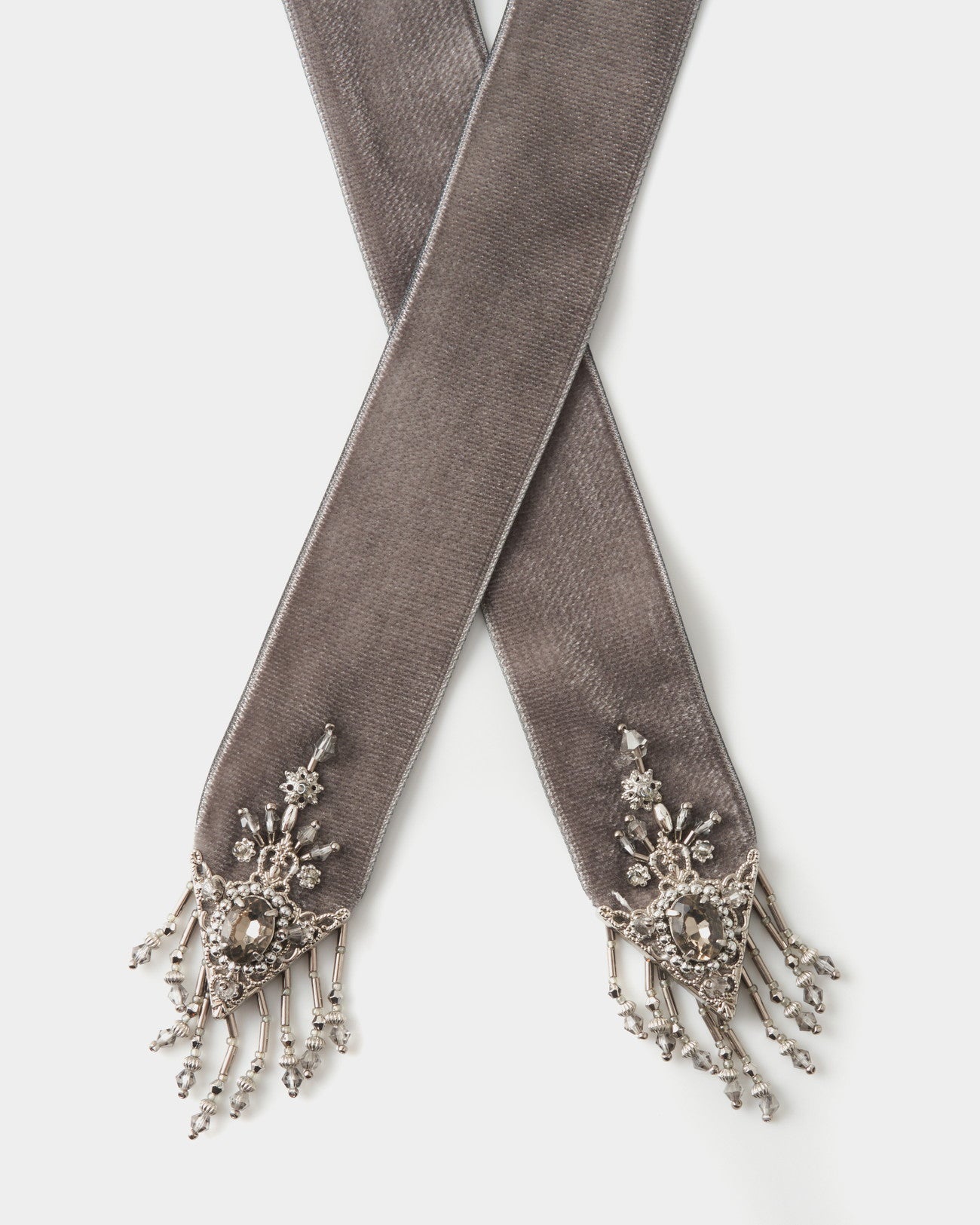 crystal silver tip velvet long ribbon Brown – tanakadaisuke