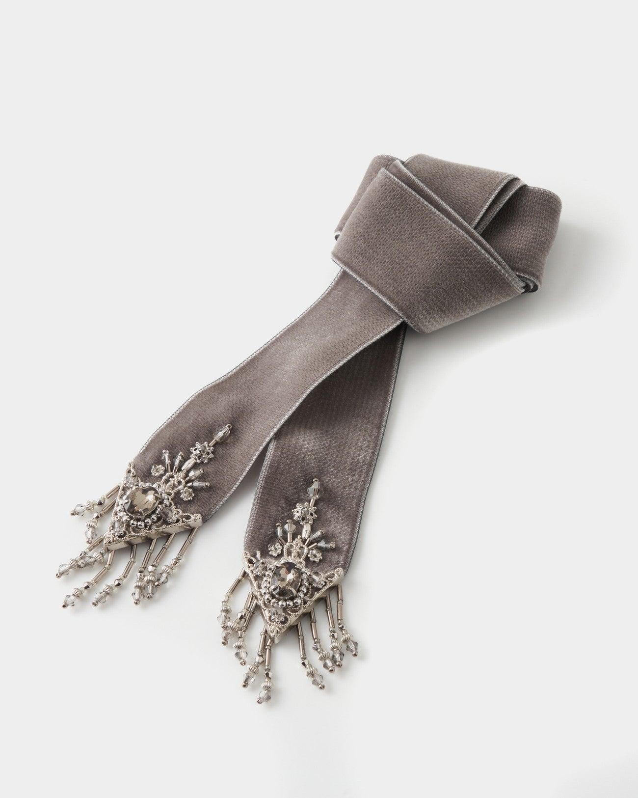 crystal silver tip velvet long ribbon Brown – tanakadaisuke