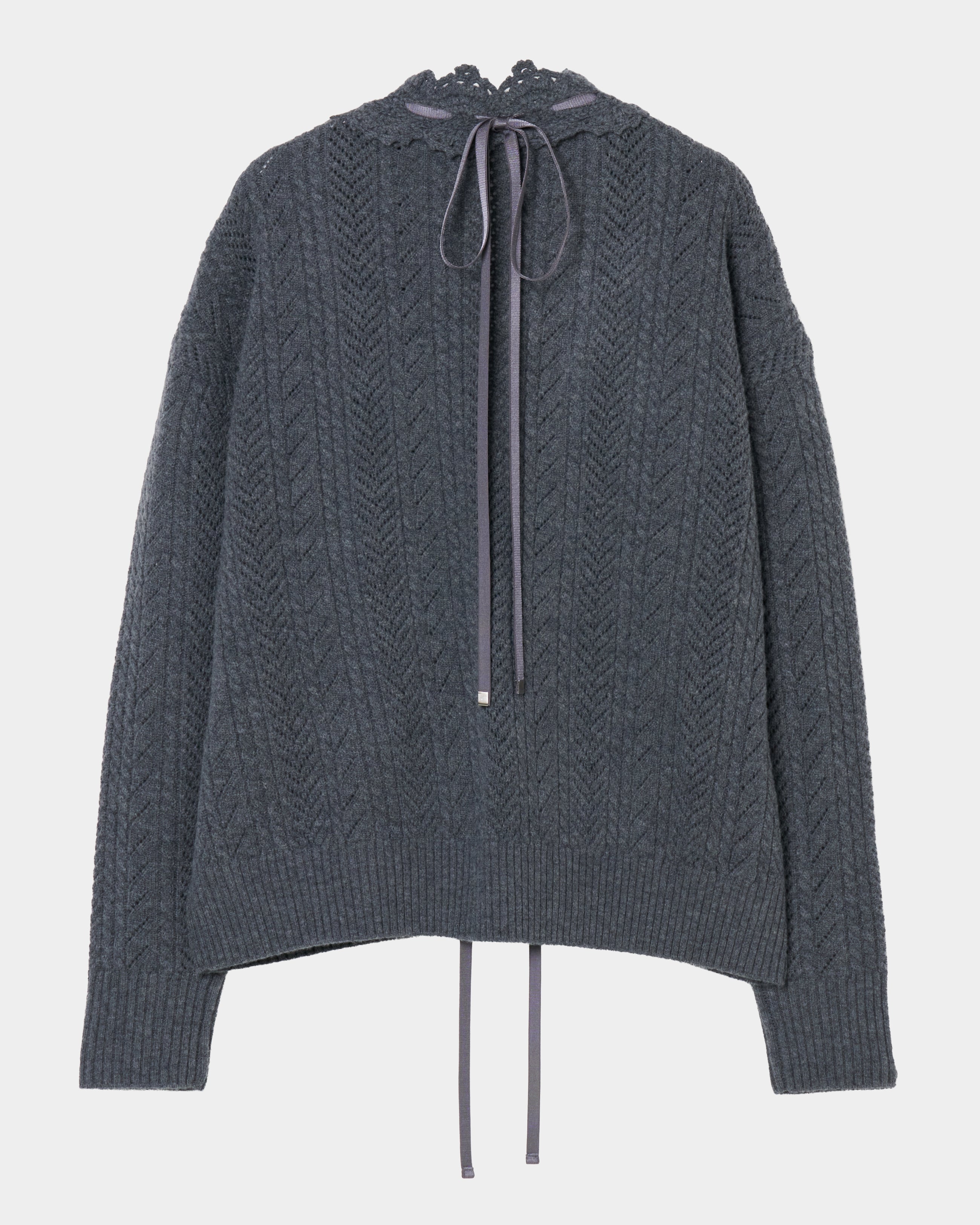 lace crochet knit ribbon cardigan Gray – tanakadaisuke