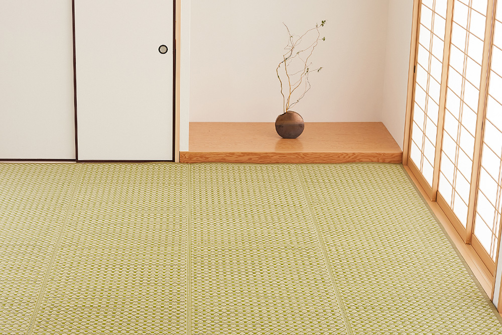 ビニール風 柄上敷き 約261×261cm い草風カーペット 洗えるラグ
