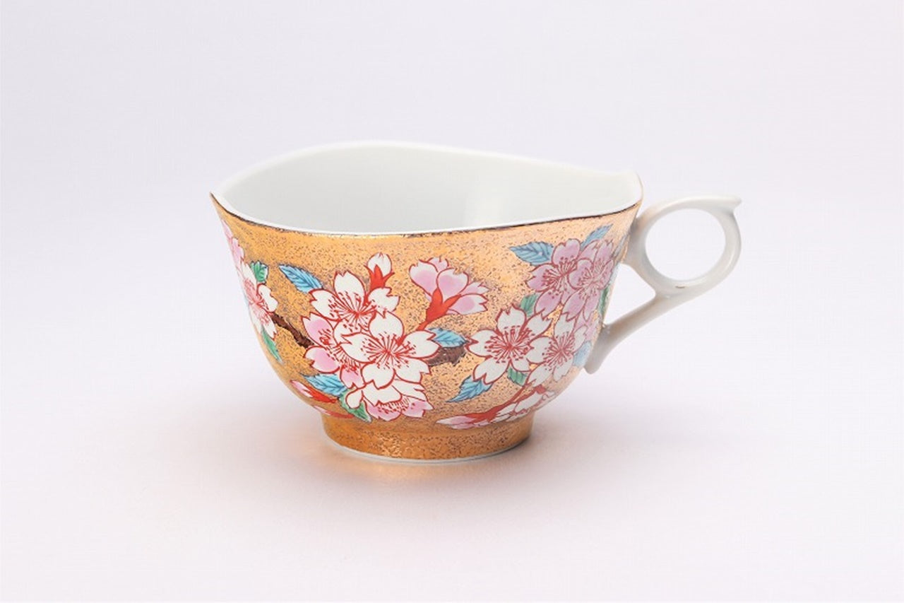 カフェ用品 「コーヒー碗 金彩 桜 木箱付」 金龍窯 江口天童 有田焼