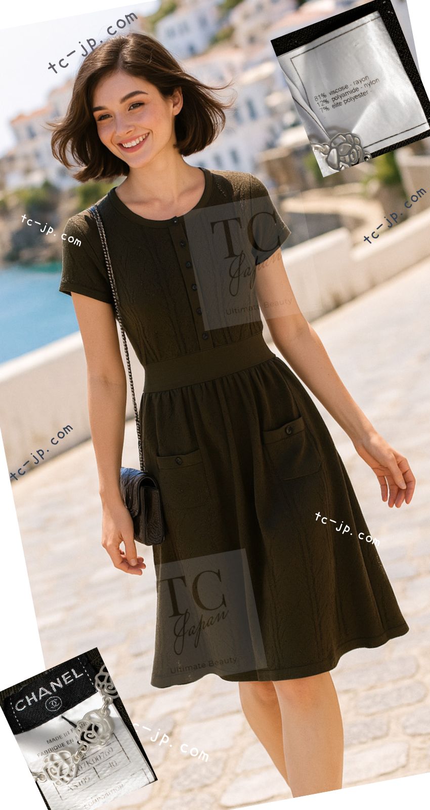 シャネル ワンピース CHANEL ダークオリーブ ポワンテル ニット ココ
