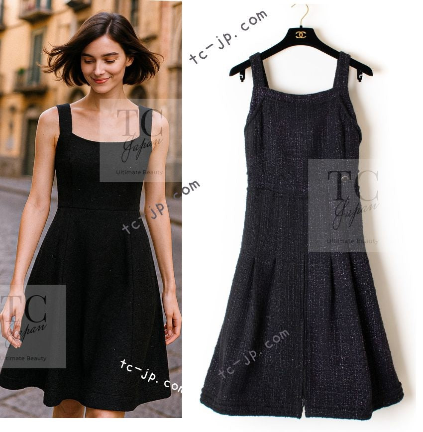 シャネル ワンピース CHANEL ブラック パープル プラム ノースリーブ