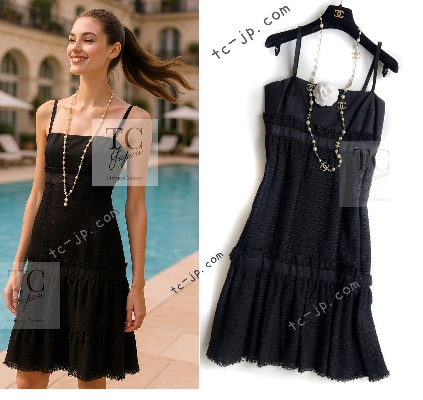 シャネル ワンピース 冠婚葬祭 CHANEL ブラック キャミソール ツイード