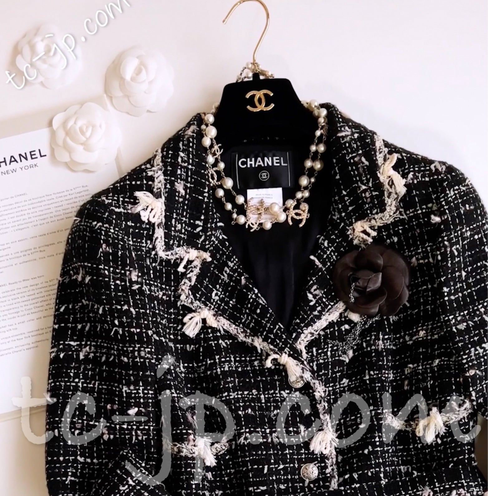 シャネル ジャケット CHANEL ブラック クリーム フリンジトリミング