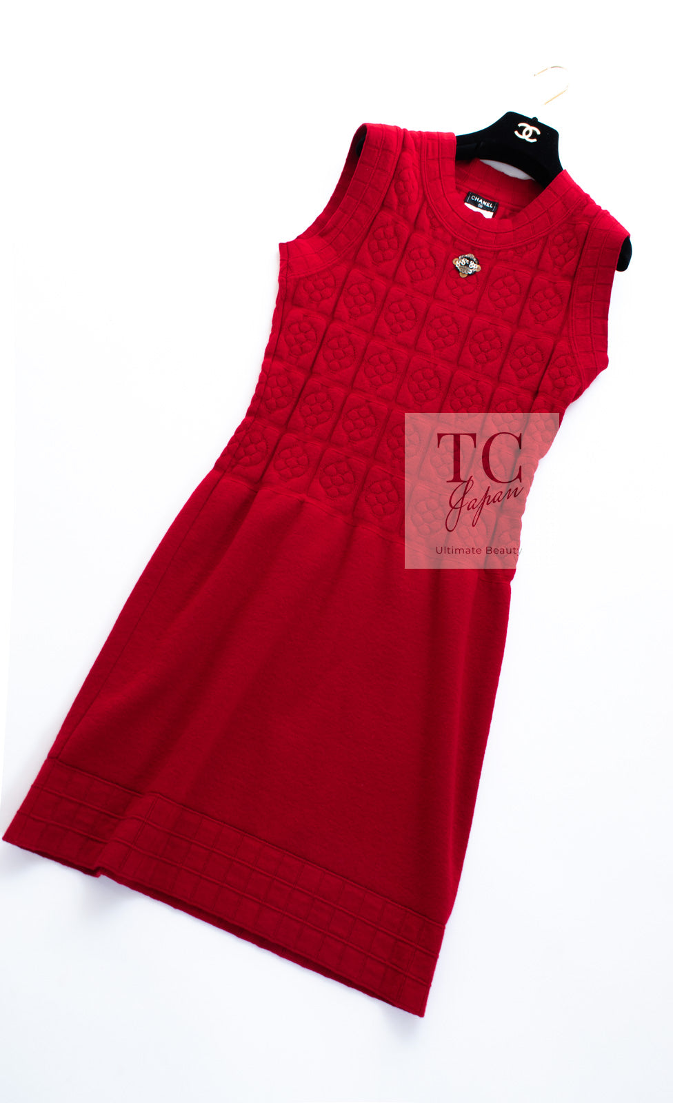 シャネル ワンピース CHANEL レッド ウール カシミヤ ニット 10PF Red