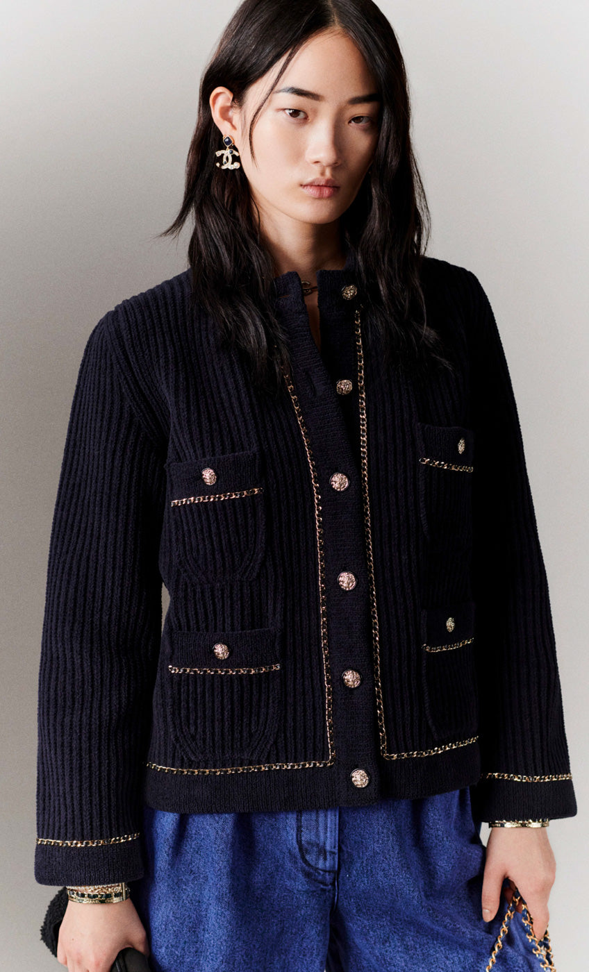 シャネル カーディガン ジャケット CHANEL ピンク ニット ココ ボタン