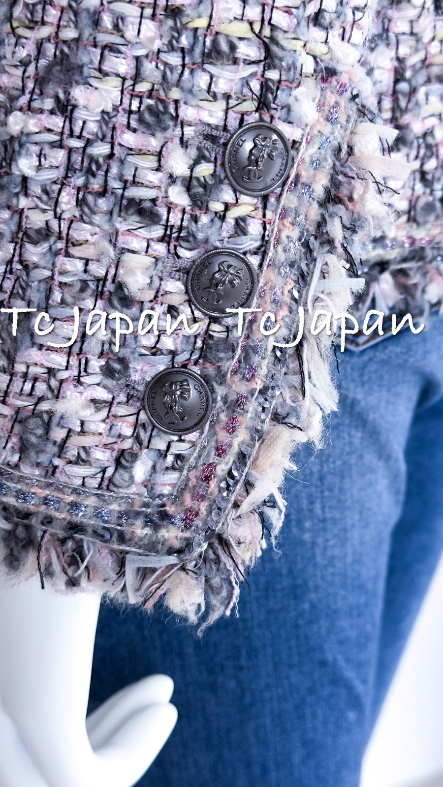 シャネル ジャケット CHANEL グレー ピンク ラベンダー マルチカラー