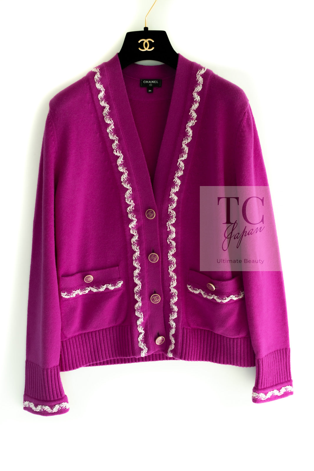 シャネル カーディガン CHANEL ピンク フューシャ カシミア 21PS Pink