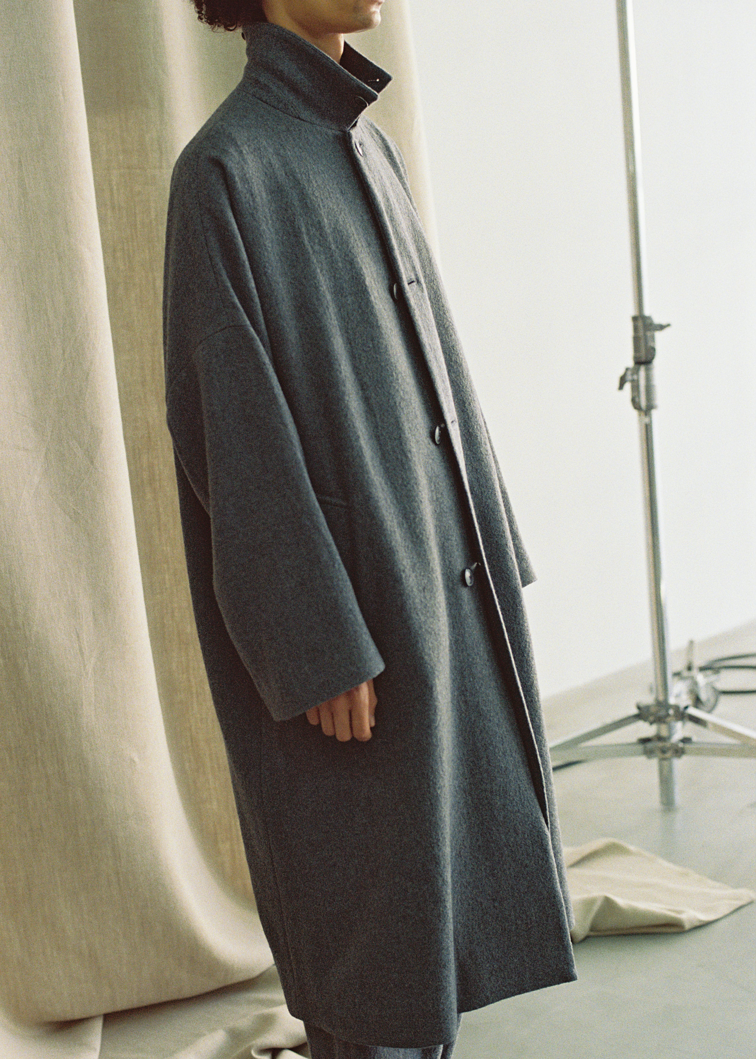 YOKO SAKAMOTO Kasuri Wool Overcoat in Beige – Tempo