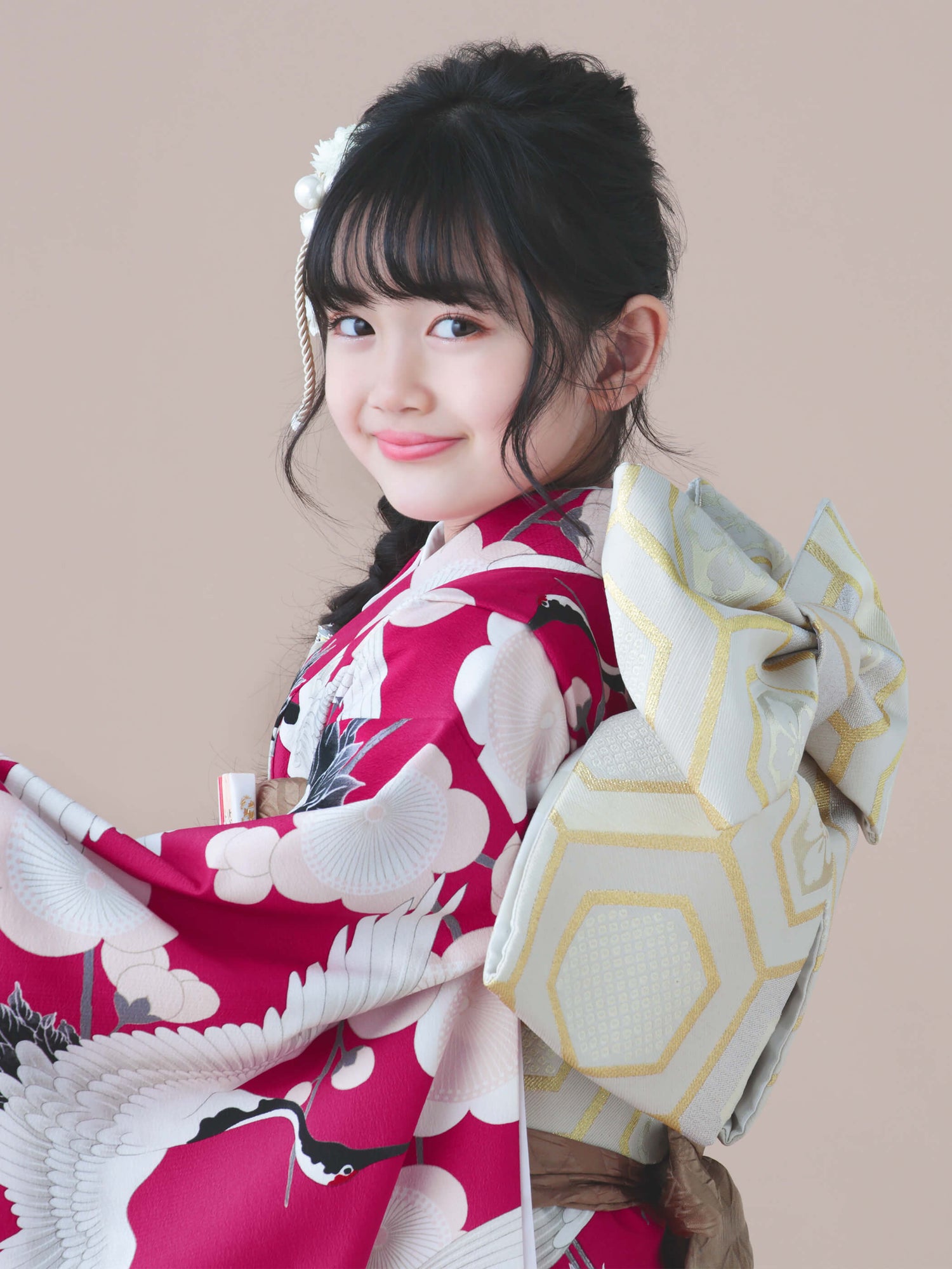 S0706 梅鶴 / ピンク | 七五三着物レンタル | tententen – tententen