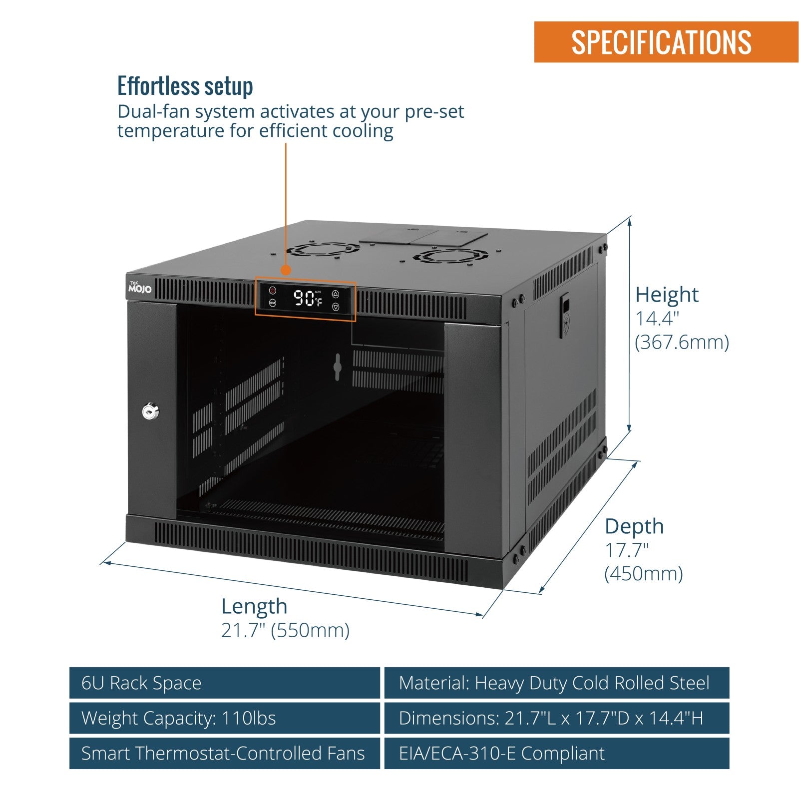 6U Wall Mount Rack Cabinet With Thermostat,Lockable Door | Tecmojo