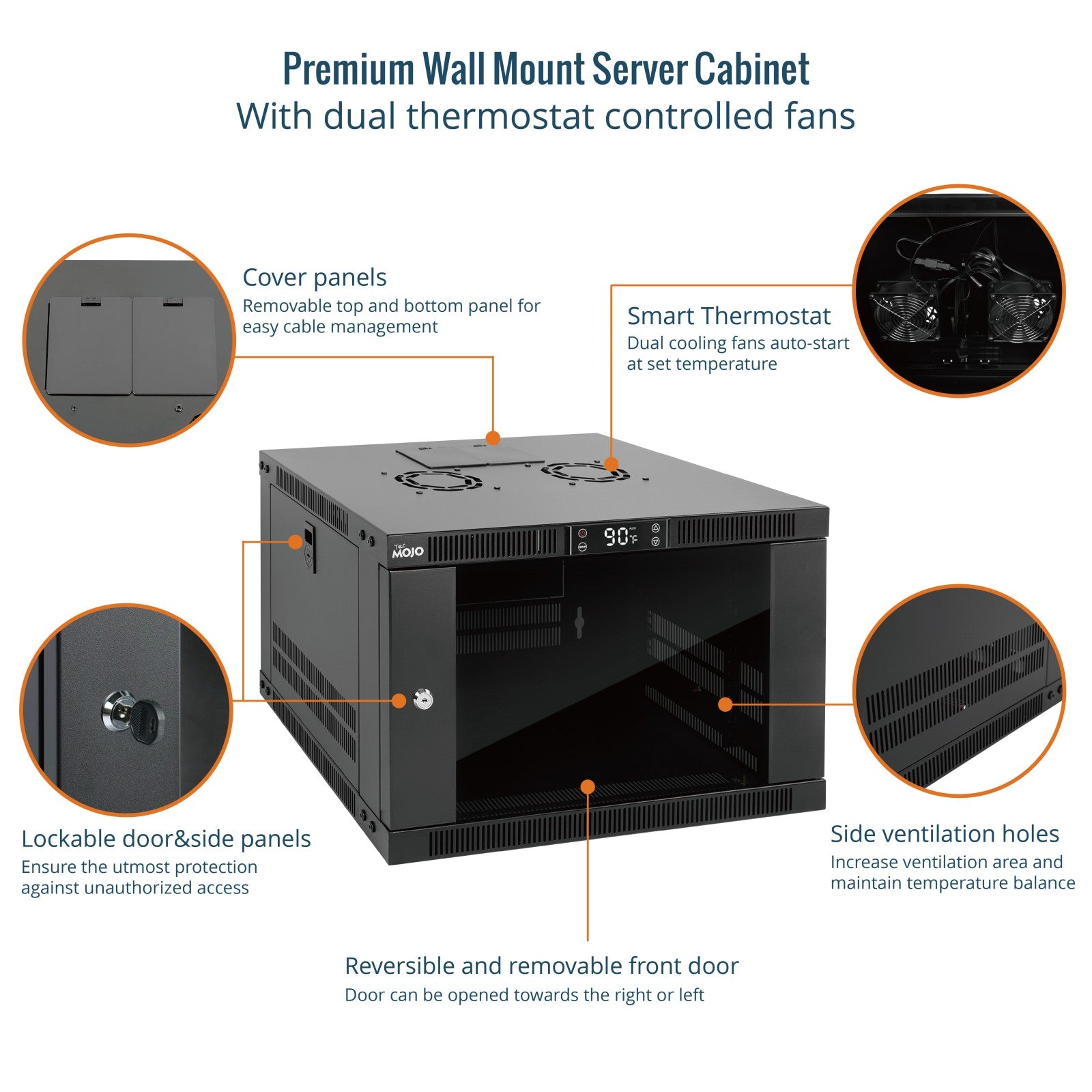 6U Wall Mount Rack Cabinet With Thermostat,Lockable Door | Tecmojo