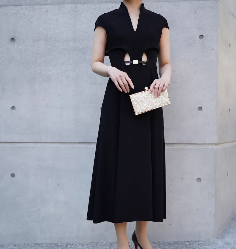 Mame Kurogouchi（マメ クロゴウチ） フレアホールドレスwithレザー