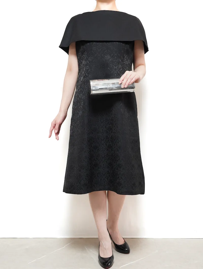 CELFORD（セルフォード） ジャガードケープドレス（ブラック/サイズ38