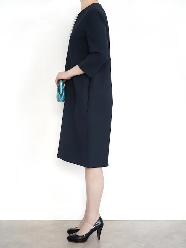 YOKO CHAN（ヨーコチャン） ロングスリーブパールドレス（ネイビー