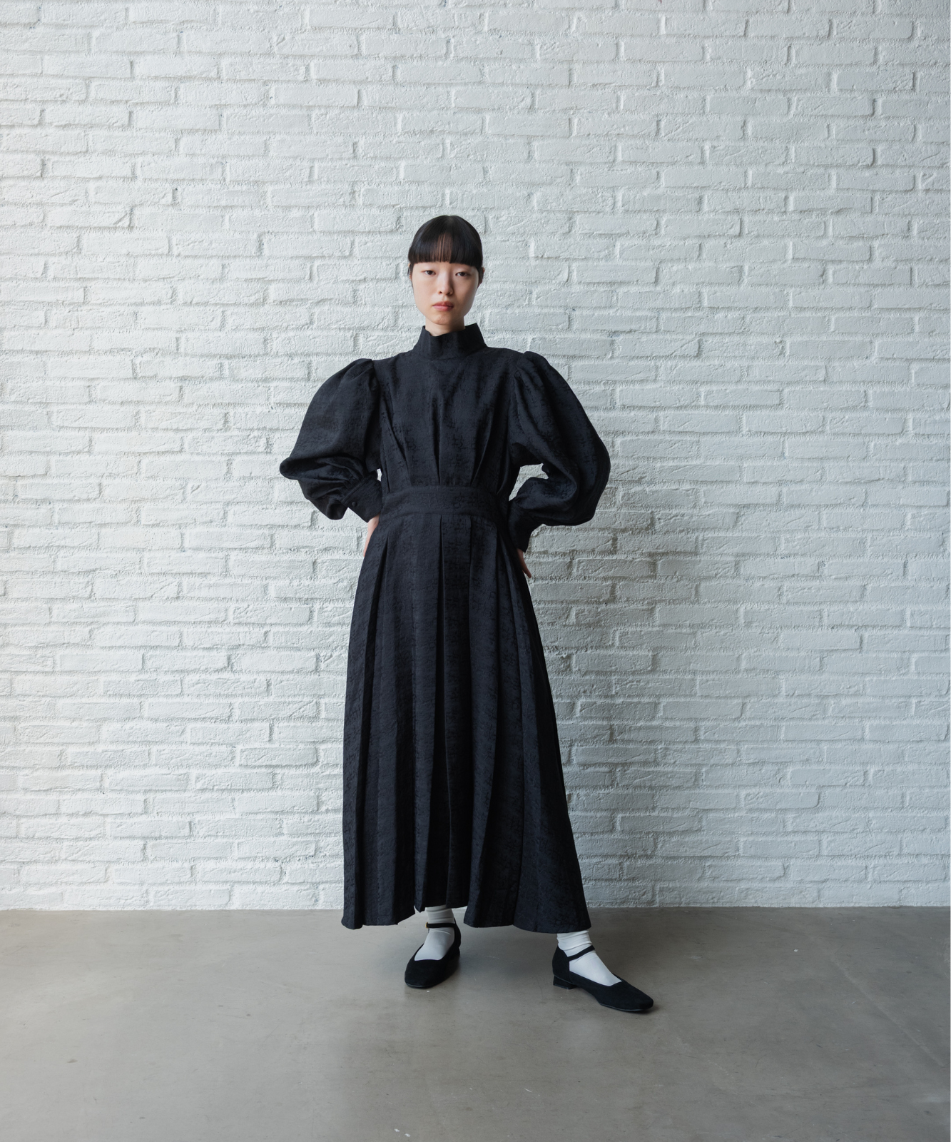 ≪通常販売≫【THE DRESS #50】high neck tuck jacquard onepiece