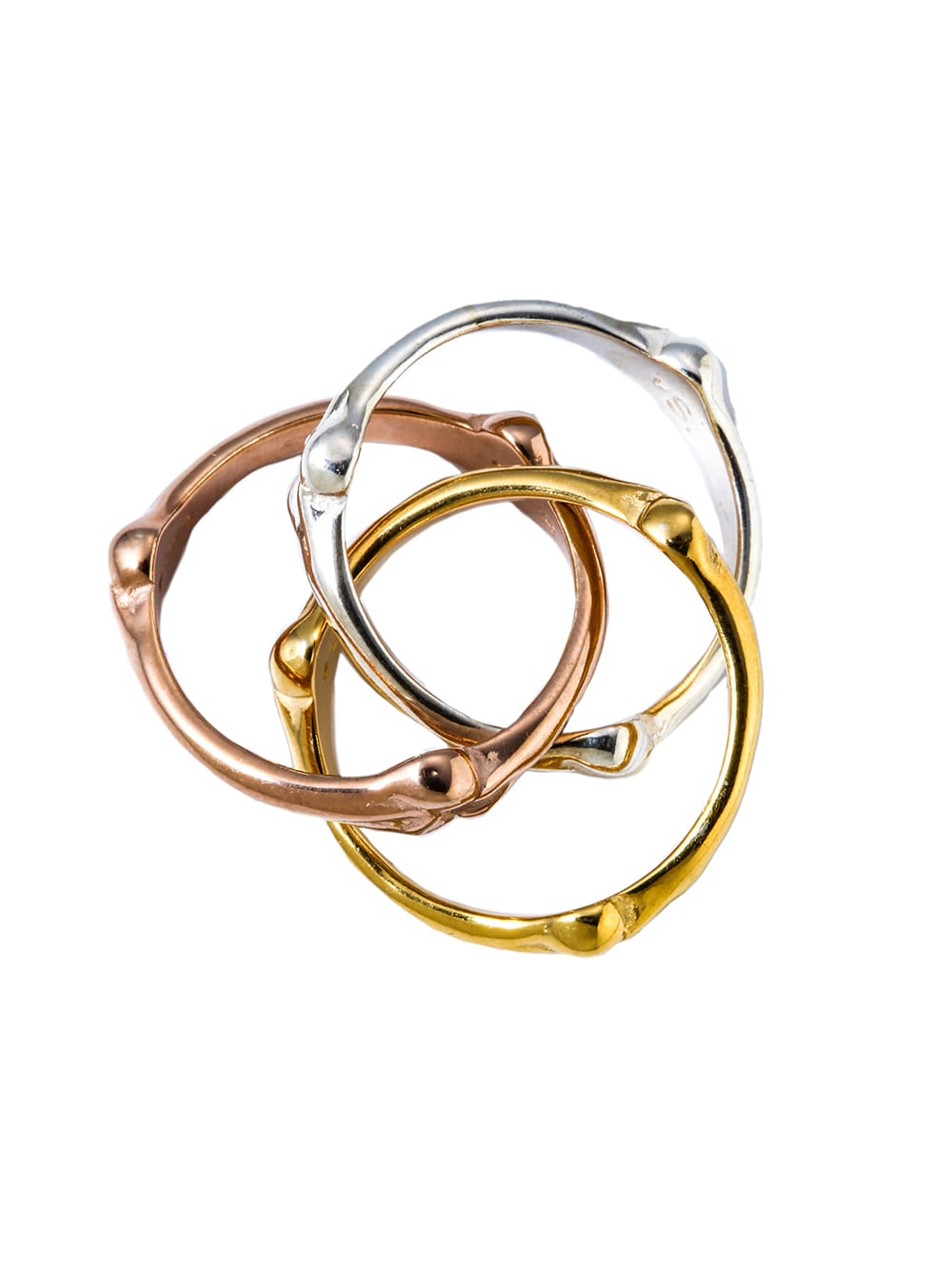 sa.0006AW25-silver/pink/yellow ボーンシェイプドトリニティリング