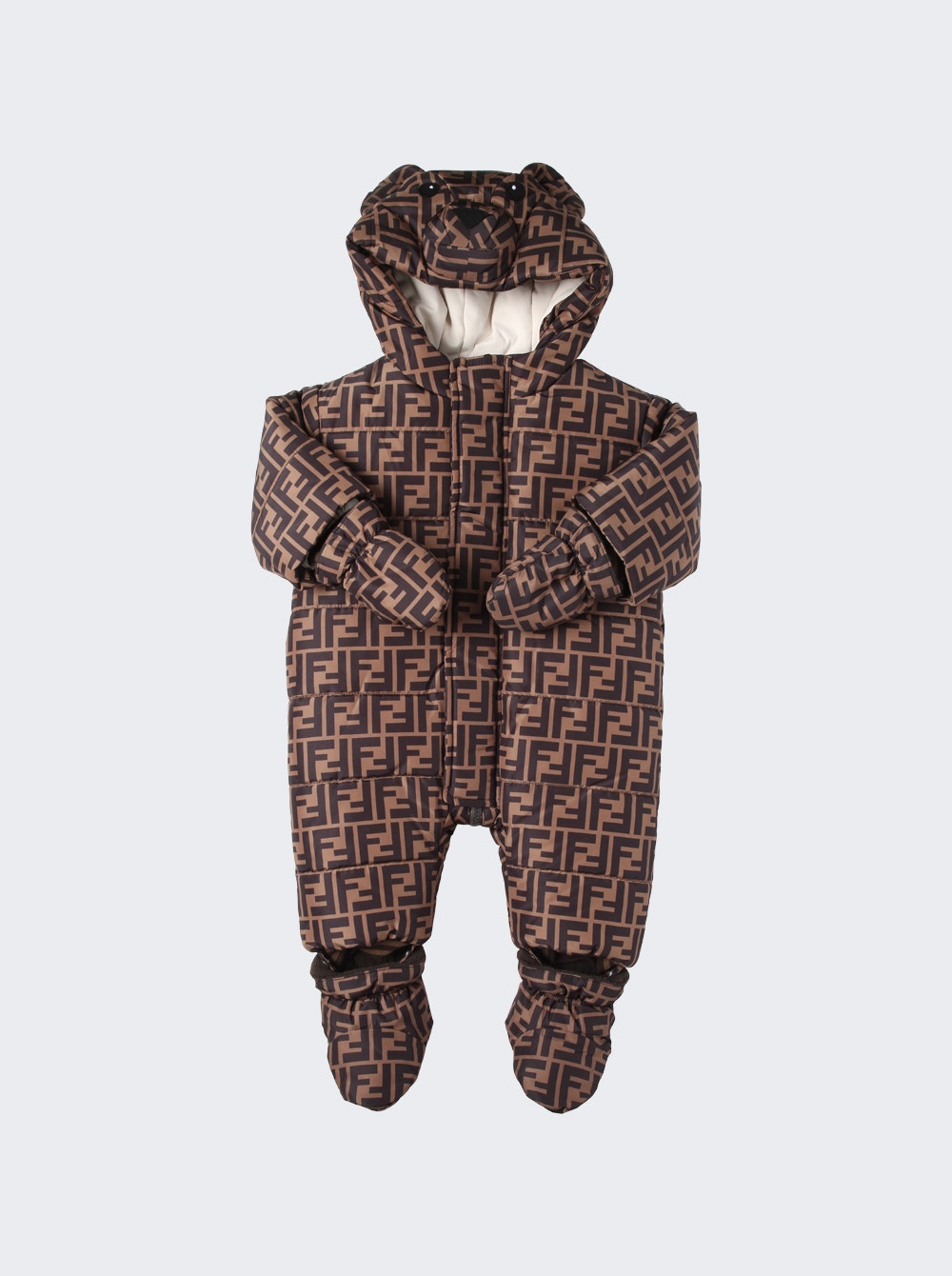 Baby Monogram Hooded Snowsuit Brown and Black | The Webster