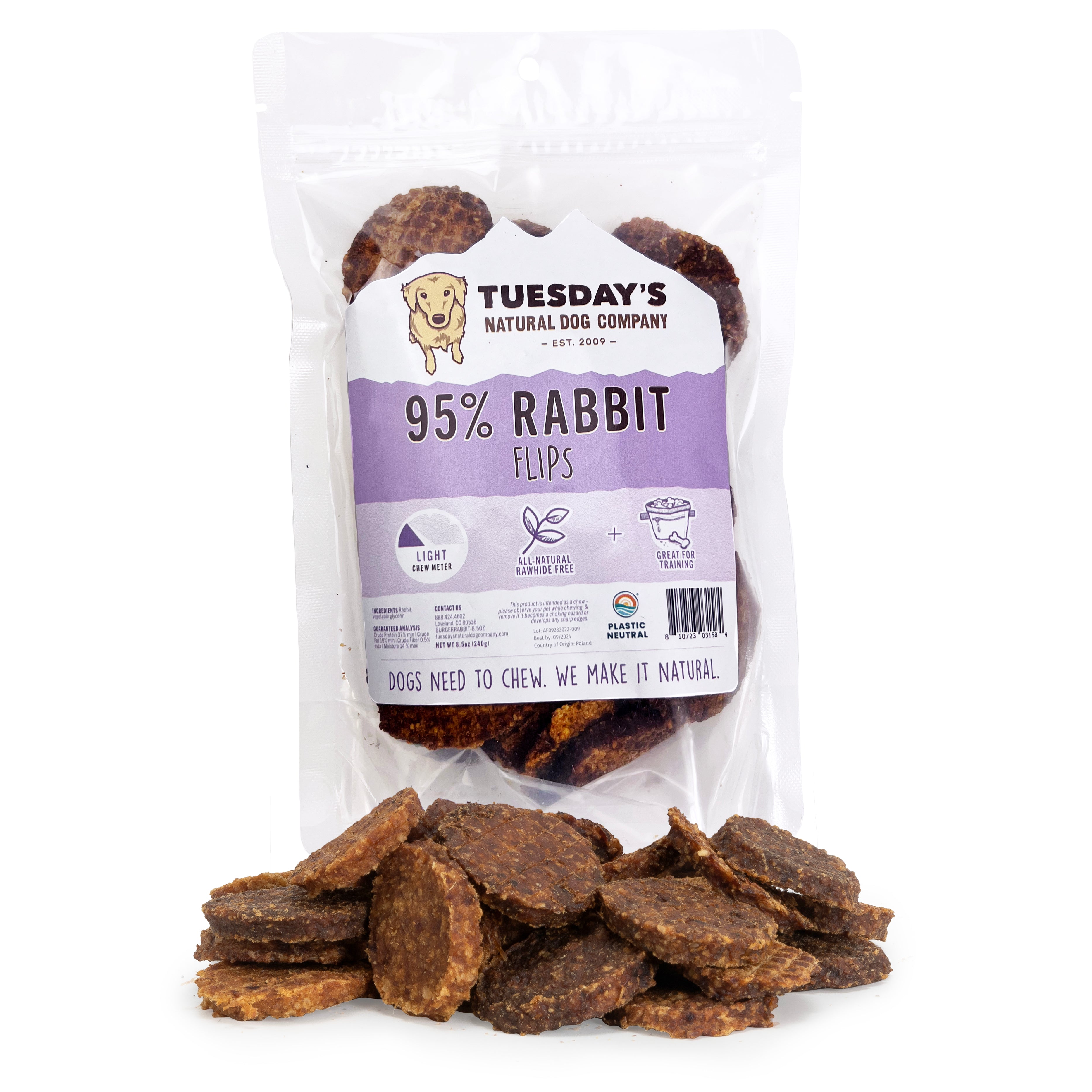 95% Rabbit Flips - 8.5 oz – Tuesday's Natural Dog Company