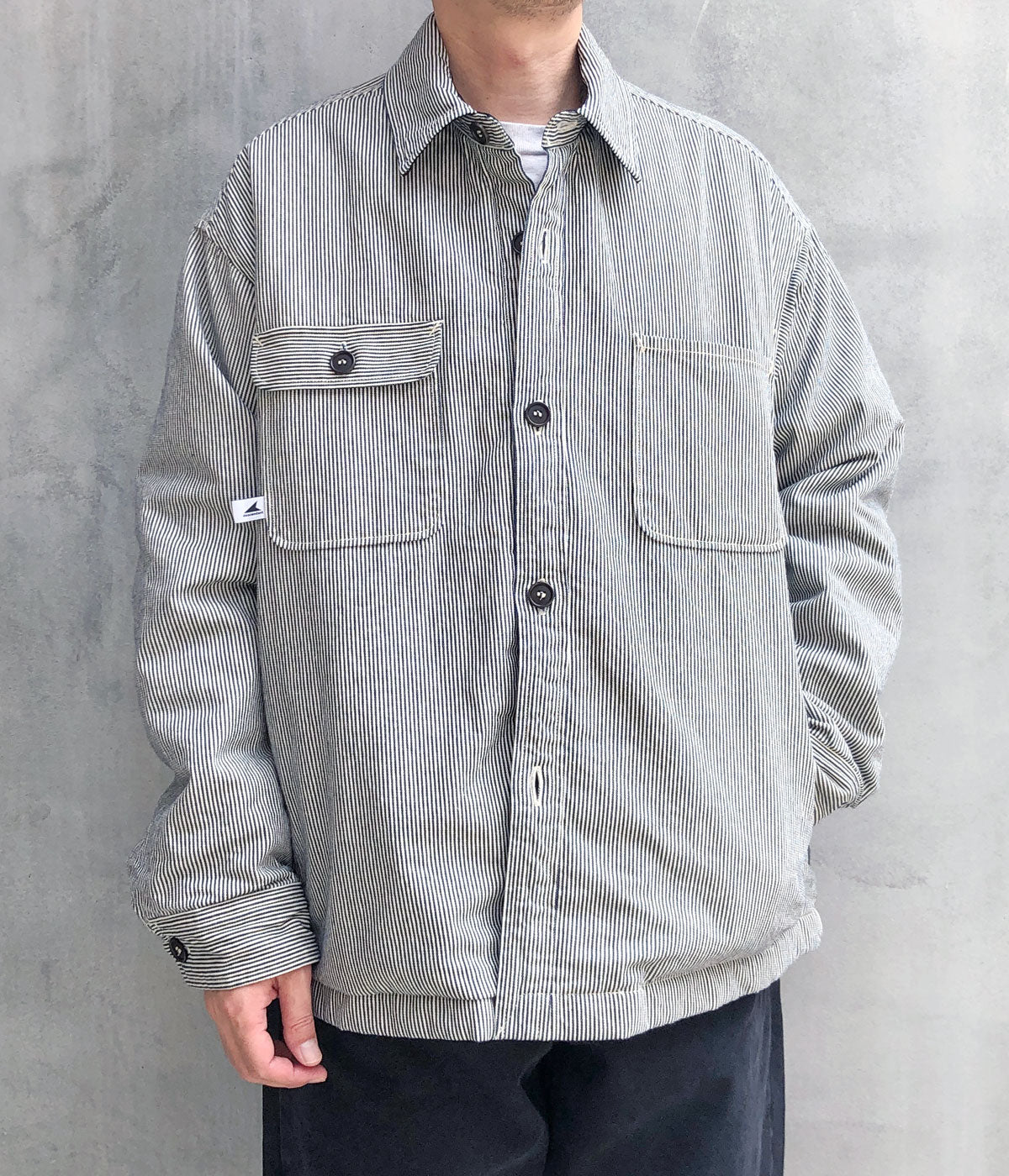 DESCENDANT/CRA90 HICKORY STRIPE JACKET POST O'ALLS (NAVY)