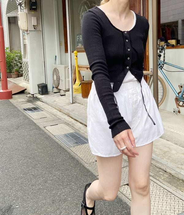 FUMIKA_UCHIDA/VINTAGE RIBBED CORSET TOP_LONG SLEEVE(BLACK)