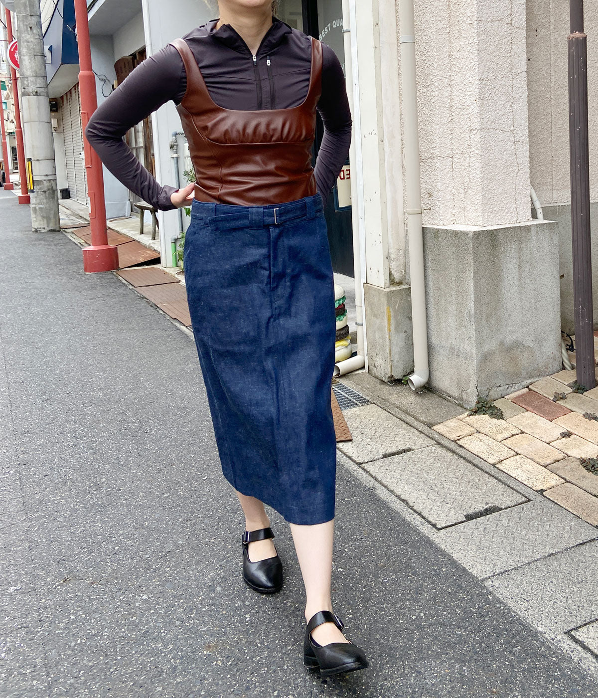 FUMIKA_UCHIDA/NYLON JERSEY HALF-ZIP BODYSUIT(TAUPE)