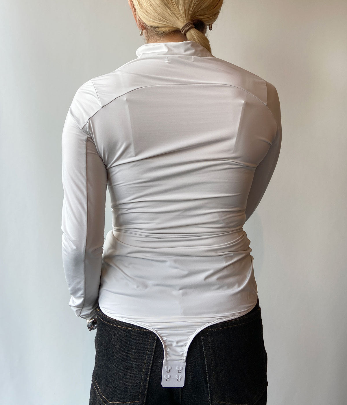 FUMIKA_UCHIDA/NYLON JERSEY HALF-ZIP BODYSUIT(LIGHT GREY)