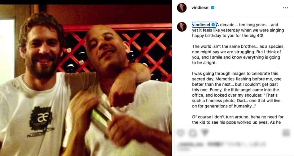 ワイスピ』ヴィン・ディーゼル、故ポール・ウォーカー50歳の誕生日に