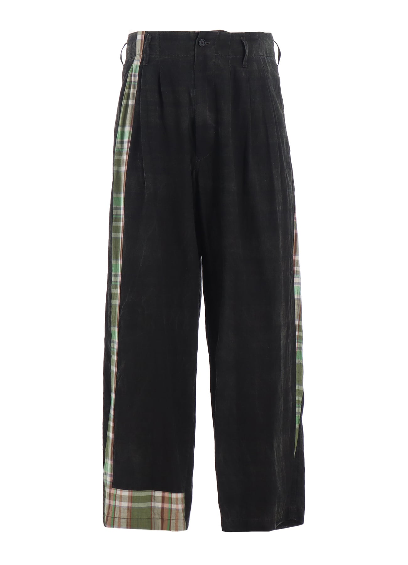 MADRAS CHECK PIGMENT PRINT 3-TUCK WIDE PANTS(M Green): S'YTE｜THE