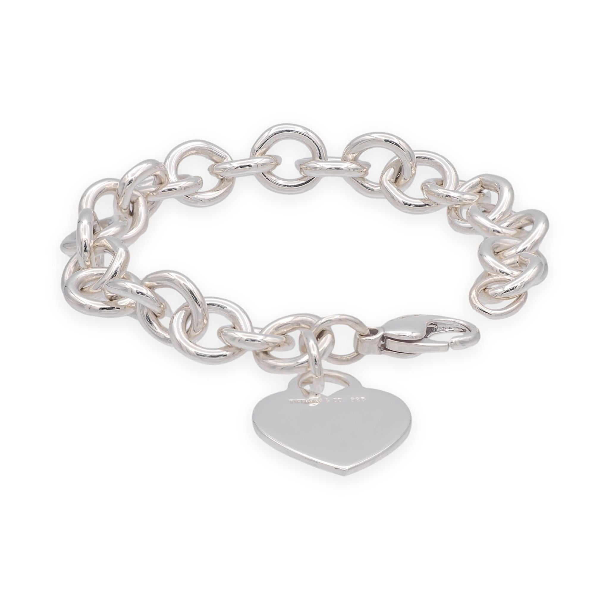 Tiffany & Co. Sterling Silver Heart Tag Link Bracelet 7.5