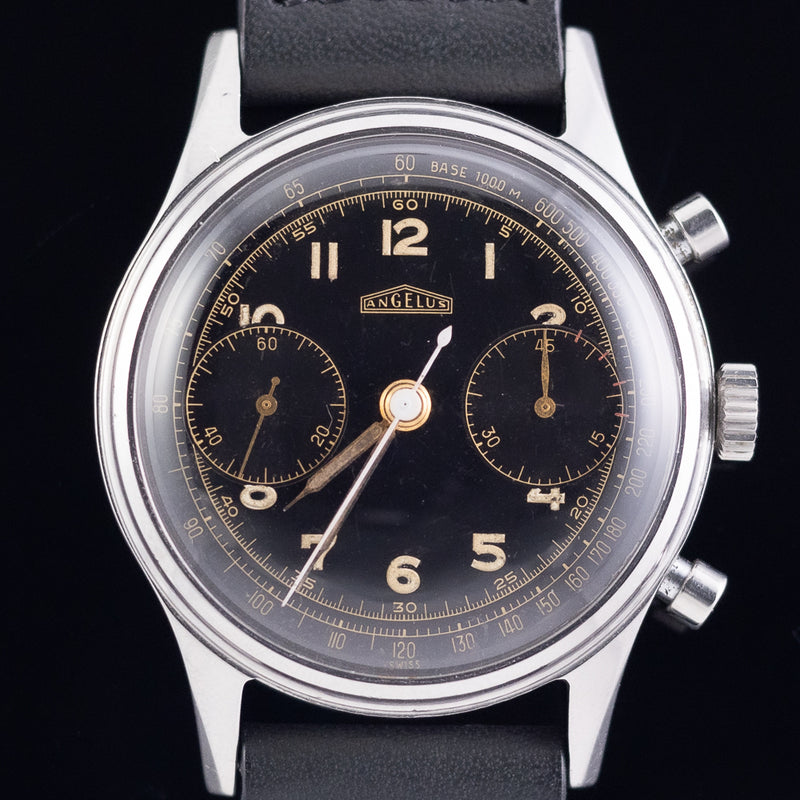 ANGELUS waterploof Chronograph Black Gilt Dial Cal.215 – TIMEANAGRAM