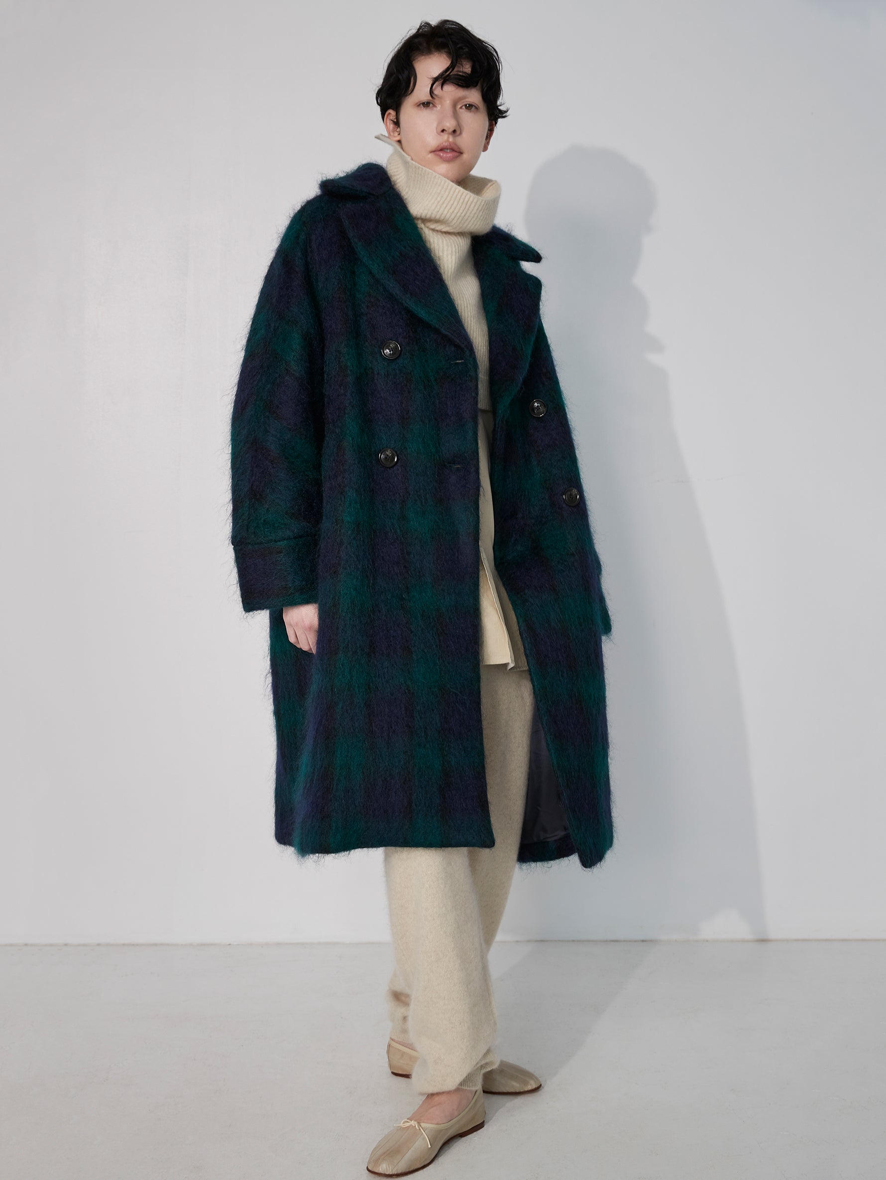 チェックシャギーテントコート/TBEA-251