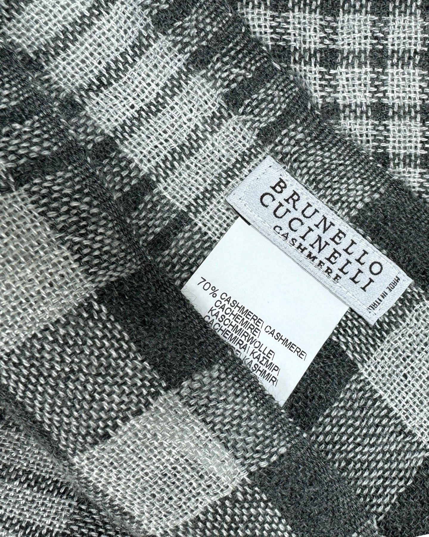 Brunello Cucinelli Scarf Black Gray Plaid Cashmere Silk Shawl