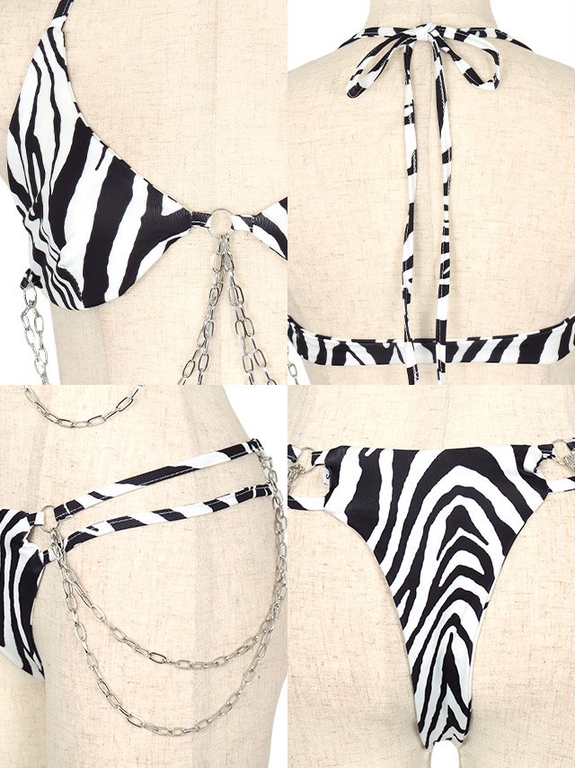 水着] アニマル柄 チェーン付き ブラジリアン Tバック レオパード