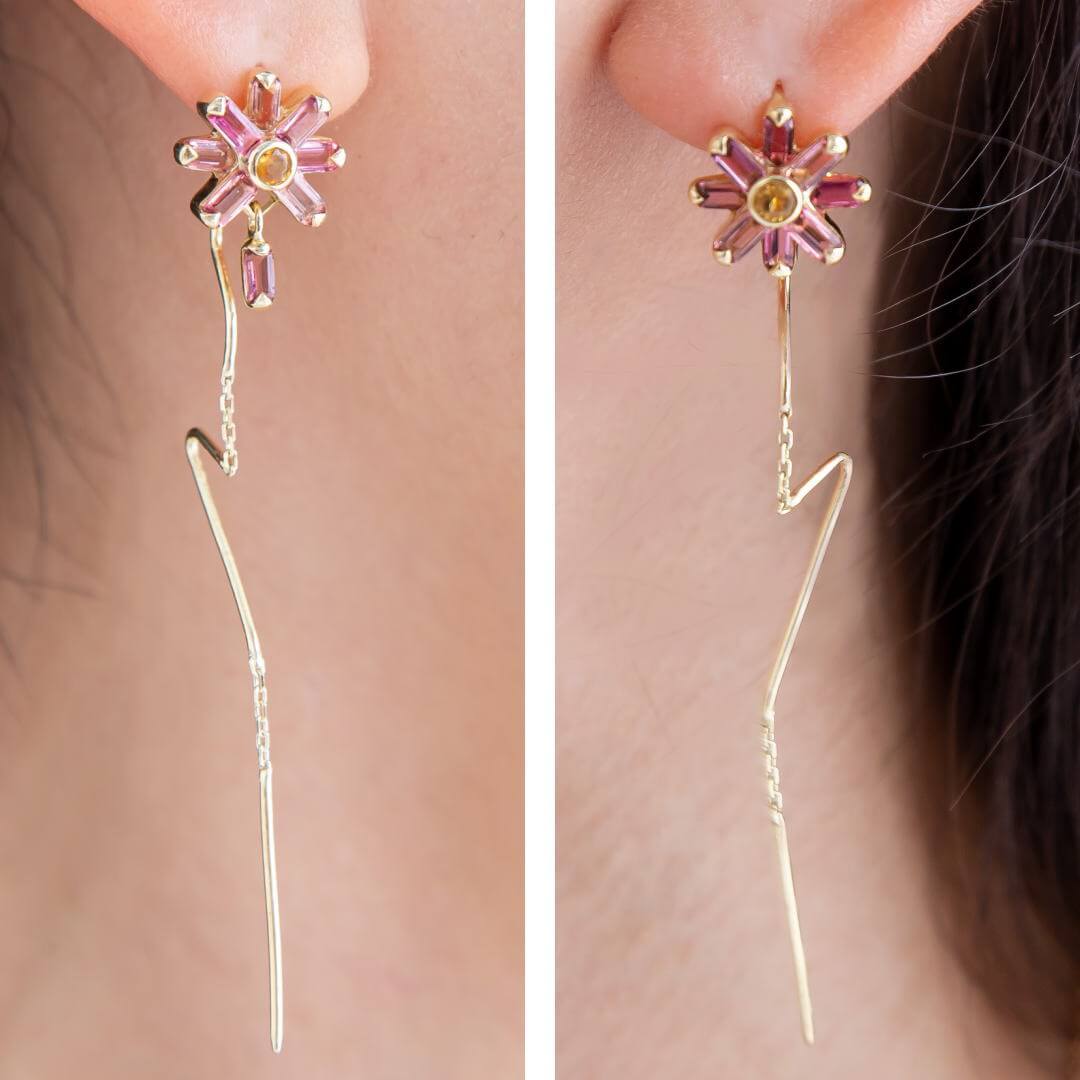 コスモスアシンメトリーピアス｜10月誕生石×10月誕生花