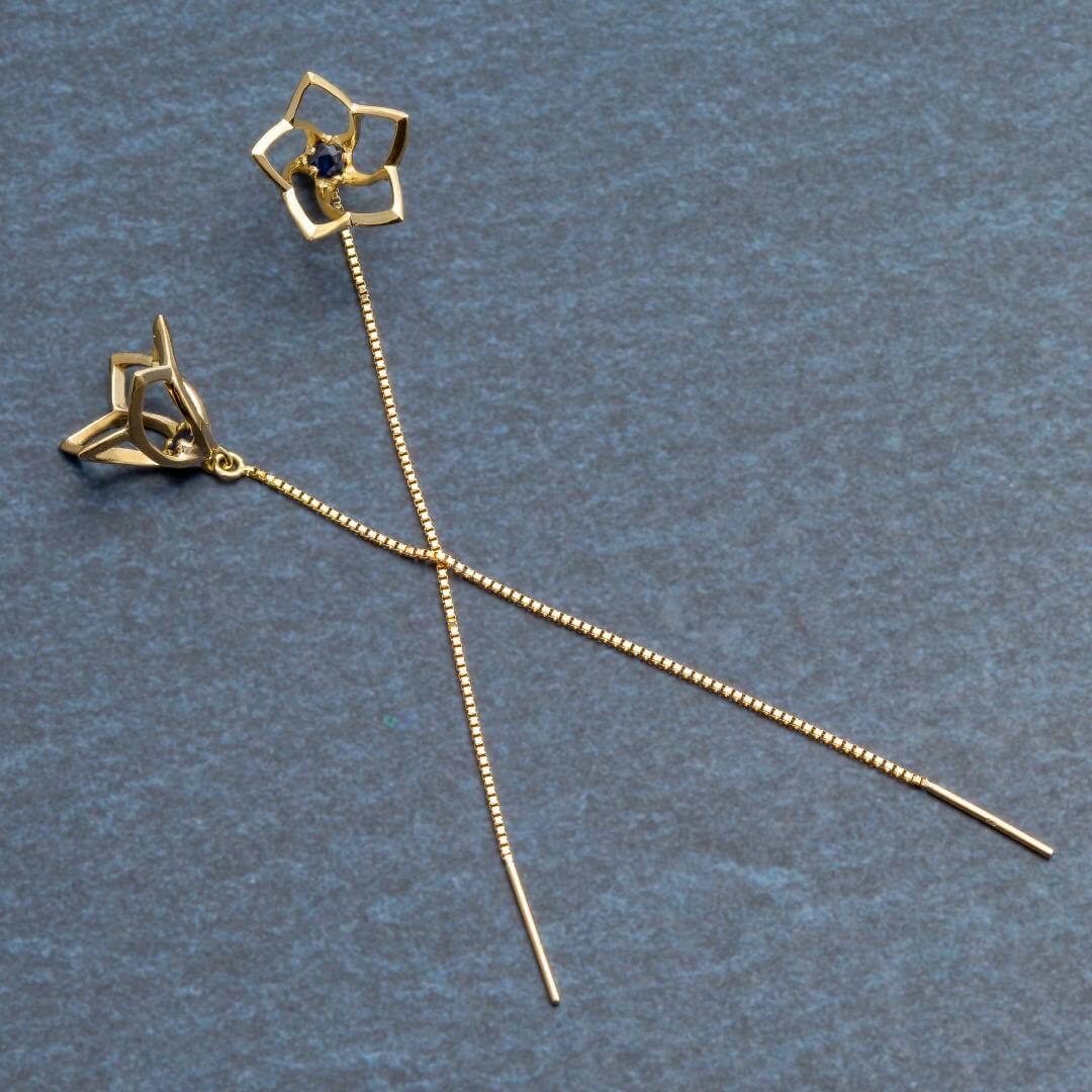 キキョウサファイアチェーンピアス2way｜9月誕生花×9月誕生石