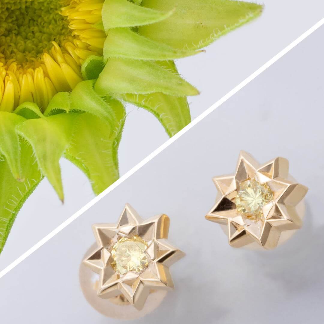 つぼみイエローダイヤモンドK18スタッドピアス｜ひまわり