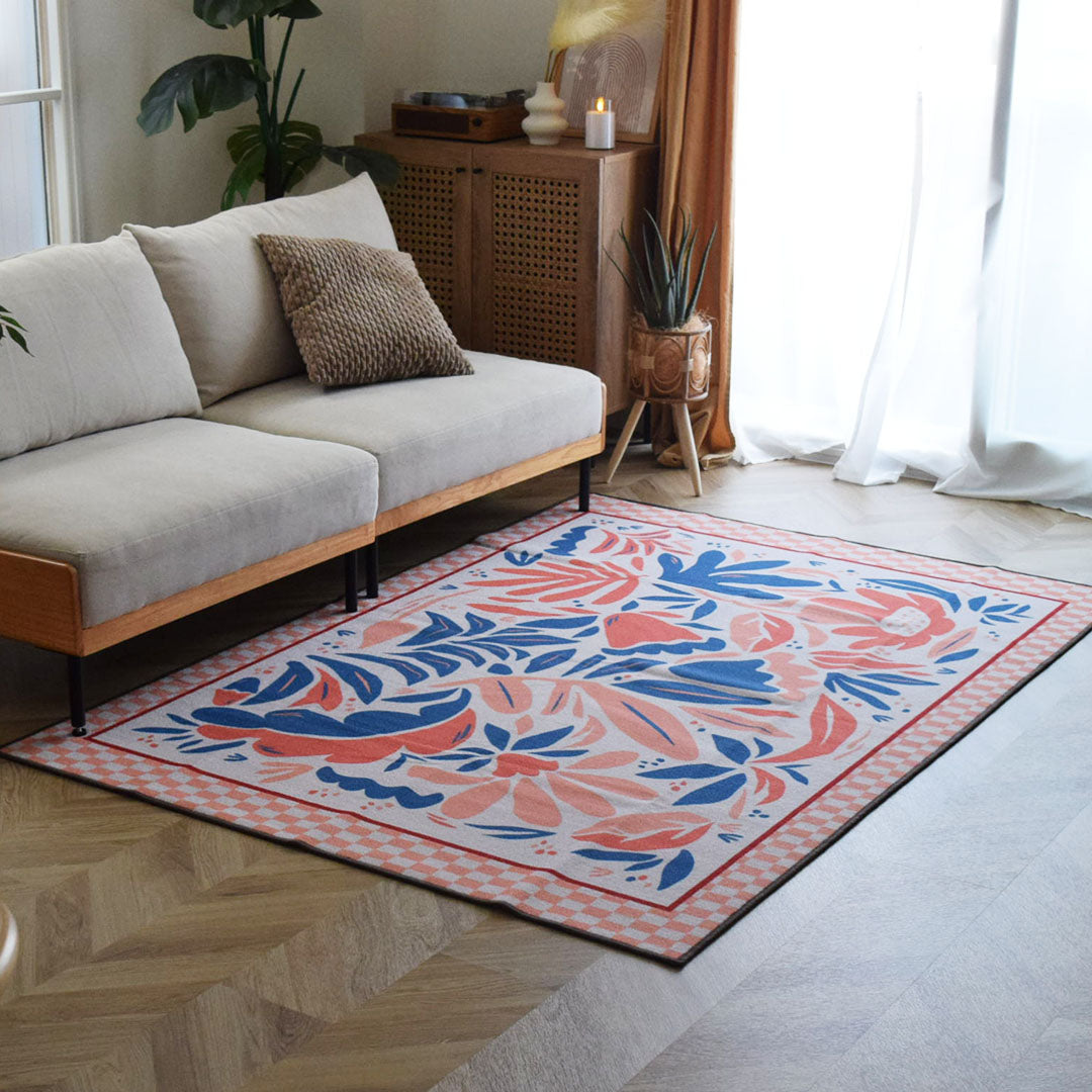 フラワー花柄ラグ TOCORU Series”サンフラワー” ループ オレンジ– ラグ