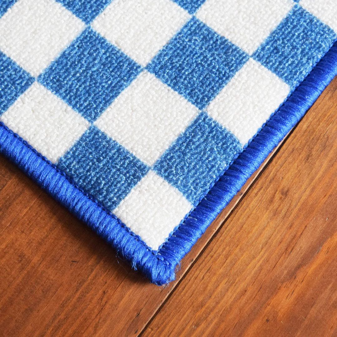 チェック柄ミニラグマット TOCORU Series フラッグ ループ ブルー