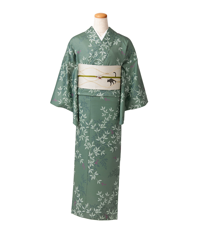 お仕立済み・袷】都粋オリジナル 洗える小紋（南天：モスグリーン）（M