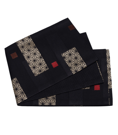 お仕立済み】桐生織 京袋帯(横段破れ麻の葉：黒) 京袋帯 【きもの都粋】