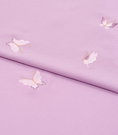 お仕立付き・袷】都粋オリジナル 東レシルジェリー 刺繍小紋(蝶：浅紫