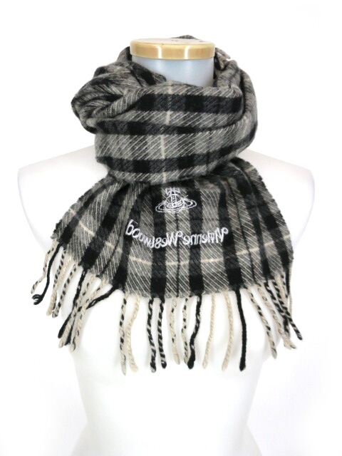 Vivienne Westwood ロゴ刺繍入りチェック柄マフラー ヴィヴィアン