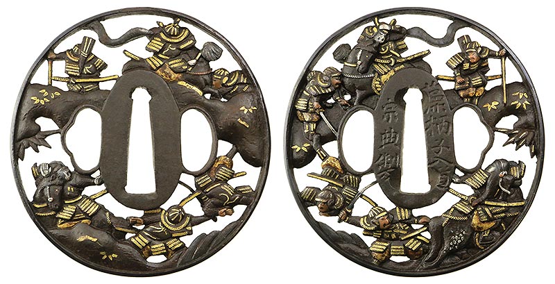 ☆時代 古美術 時代武具 鍔 鉄地 金銀銅象嵌 蝶図 時代物 古