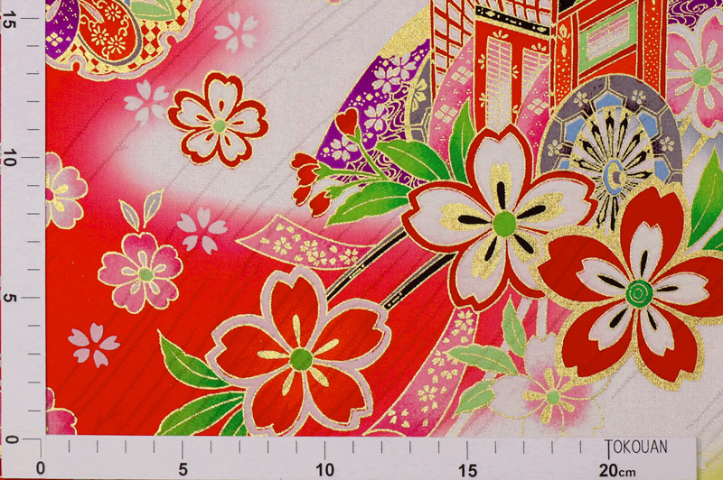 正絹の友禅販売 御所車に扇文柄の和柄生地の通販なら都香庵